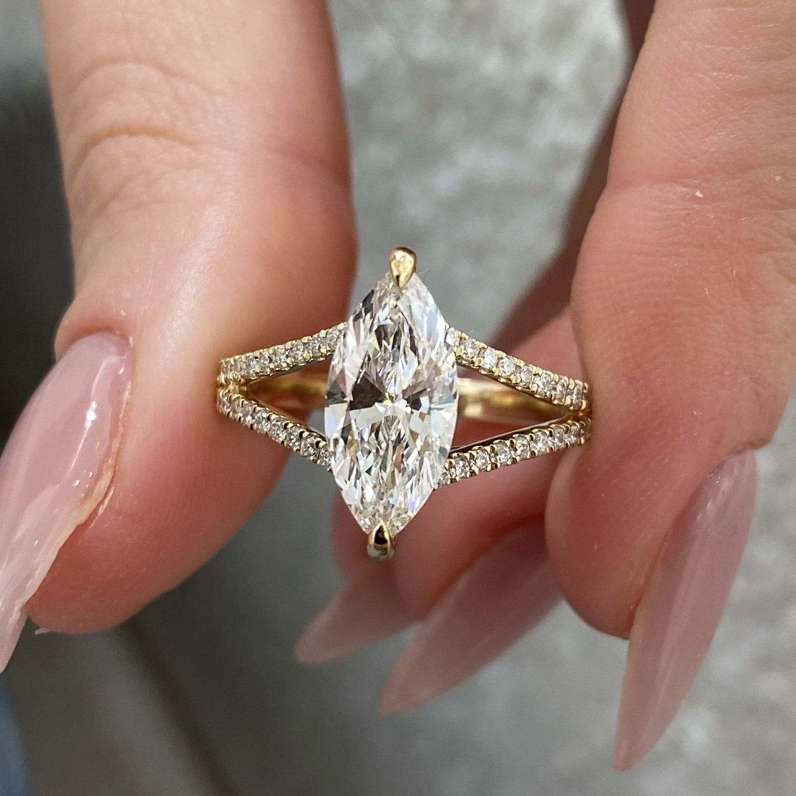 2.00 CTW Marquise Cut Lab-Grown CVD Diamond Split Shank Engagement Ring in 14k Yellow Gold - Image 8