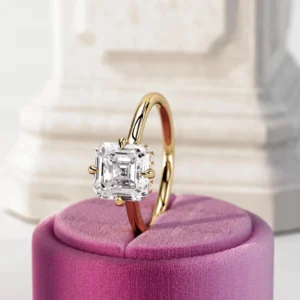 2.10 Ct Asscher Cut Hidden Halo IGI Certified Lab-Grown Diamond Engagement Ring in 14K Gold