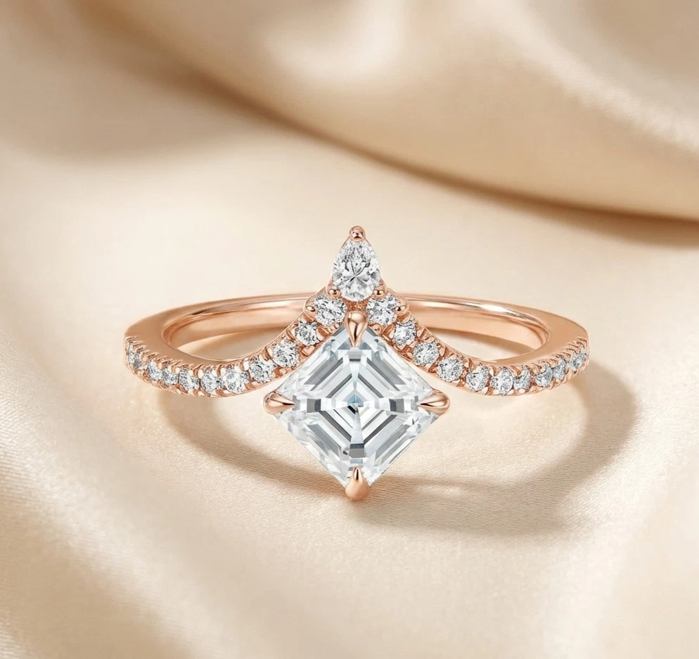 1.90 ct Asscher E VS1 Lab Grown Diamond Ring Pavé Band IGI Cert 14K Yellow Gold - Image 3
