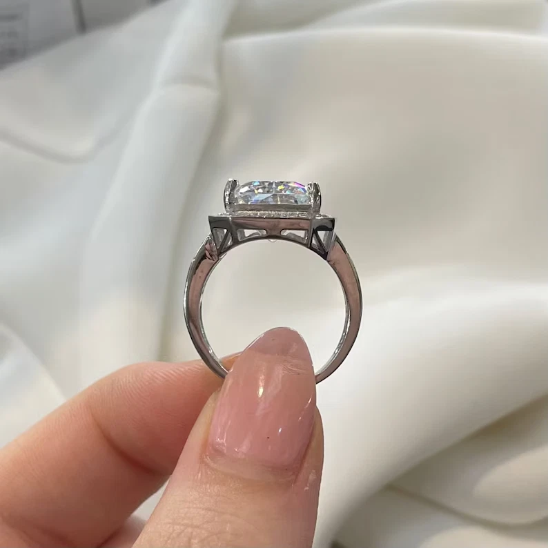 14k White Gold 6.60CT Radiant Lab Grown E VVS2 Diamond Solitaire Engagement Ring - Image 4