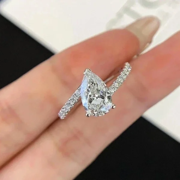 2.30 Ct Pear Cut E VVS2 Diamond Lab Grown Women's Wedding Ring 14K White Gold
