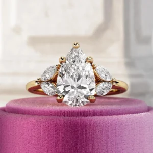 2.30 carat pear cut laboratory-created diamond engagement ring in 14K white gold handcrafted in Dubai