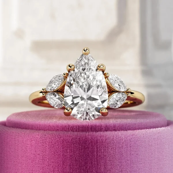 2.30 Ct Pear Shape E VS1 IGI Cert Lab Grown Diamond Engagement Ring in 14k Gold