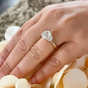 3.0Ct Cushion & Half Moon Lab Grown Diamond Engagement Ring in 14K Gold – IGI Certified E VVS2 | Luxury Dubai UAE