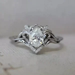 2.10 Ct Pear Cut Lab Grown Diamond Ring | E VVS2 | IGI Certified 14K White Gold Bridal Ring Dubai