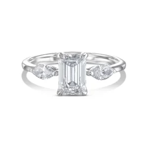 Emerald Cut Lab Grown Diamond Ring in 18K Gold Dubai UAE – 1.30 CTW 3-Stone Trilogy