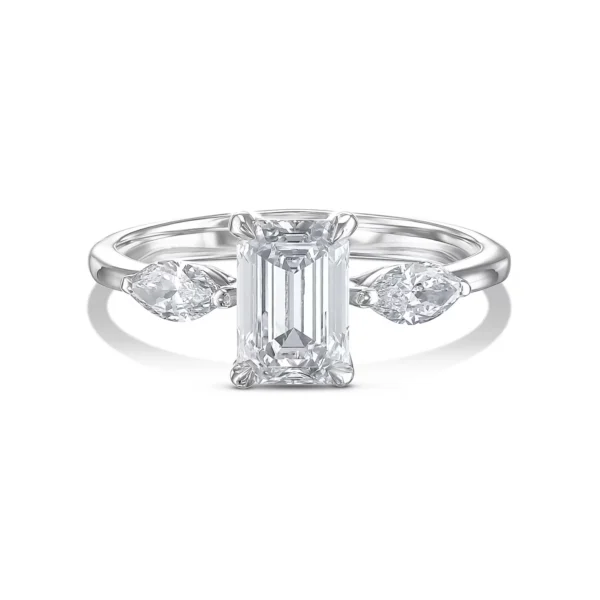 Emerald Cut Lab Grown Diamond Ring in 18K Gold Dubai UAE – 1.30 CTW 3-Stone Trilogy