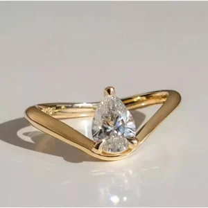 pear lab grown diamond engagement ring 14k yellow gold dubai
