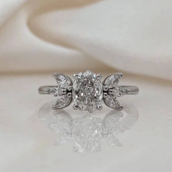 1.90 CTW Lab Grown Diamond Engagement Ring in 14K White Gold Dubai – IGI Certified Oval Cut
