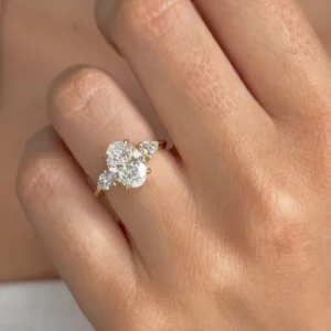4.5 CTW Oval and Pear Lab-Grown Diamond Trilogy Engagement Ring in 14k Yellow Gold