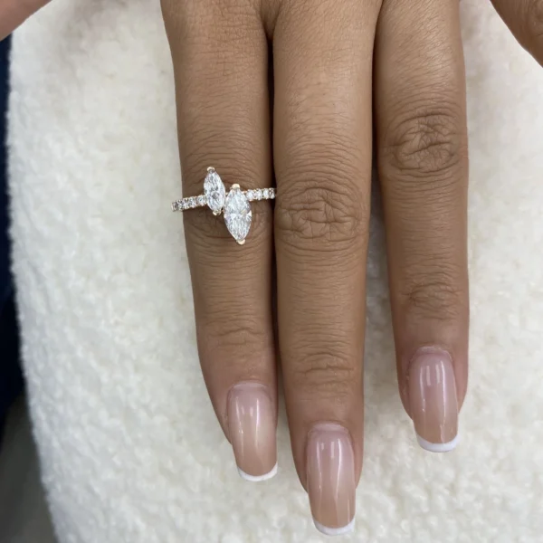 Marquise Lab Grown Diamond 2 Stone Ring 14K Rose Gold Dubai 1.70 Ct