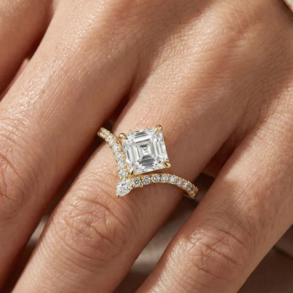 1.90 ct Asscher E VS1 Lab Grown Diamond Ring Pavé Band IGI Cert 14K Yellow Gold