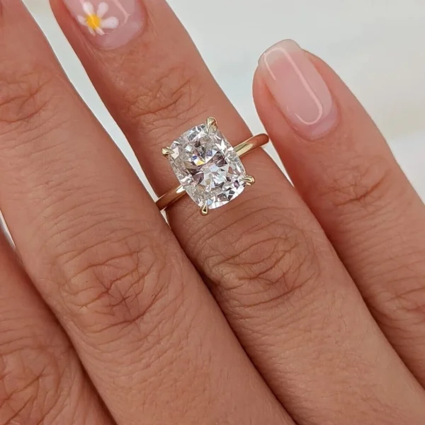 14k Yellow Gold 3CT Cushion IGI Certified Lab Grown Diamond Long Lovely Ring