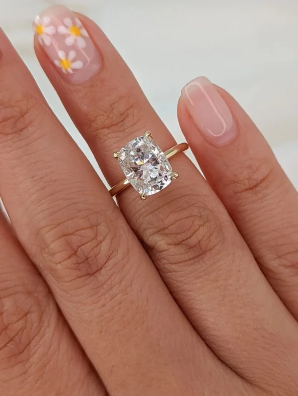 3ct cushion lab grown diamond engagement ring 14K yellow gold Dubai IGI certified D color VVS2 solitaire luxury handmade UAE ring