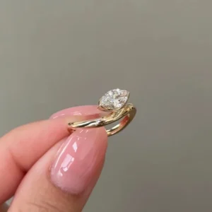14k Yellow Gold Marquise Solitaire 1 Carat CVD Lab Grown Diamond Engagement Ring