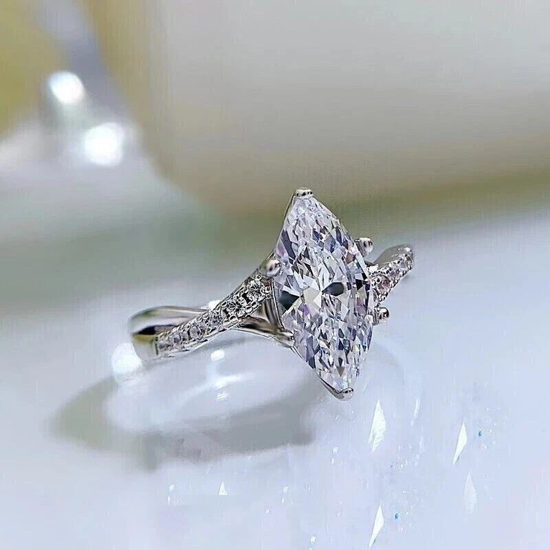 2.2 CT Lab Grown IGI CERTIFIED D VVS2 Marquise Cut Diamond 14k White Gold Ring - Image 6