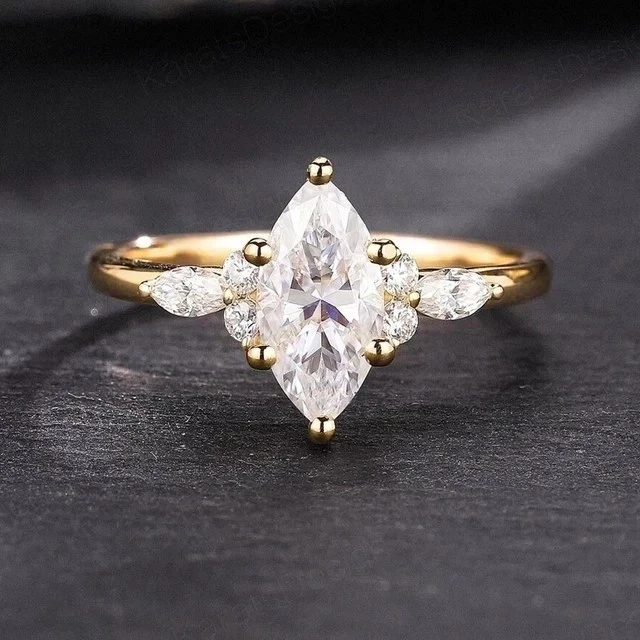 1.80 CTW Marquise Lab Grown Diamond Engagement Ring IGI E VVS2 14K Yellow Gold - Image 5