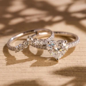 2.20 Ct Heart Cut IGI Certified Lab Diamond Bridal Set Ring in 14K White Gold – Handcrafted in Dubai