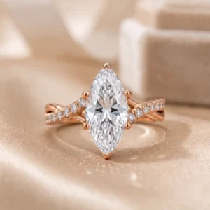 2.20 Ct Marquise IGI Certified Diamond Engagement Ring in 14K White Gold – Luxury Elongated Design