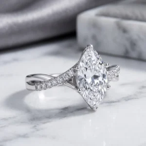 2.20 Ct Marquise IGI Certified Diamond Engagement Ring in 14K White Gold – Luxury Elongated Design