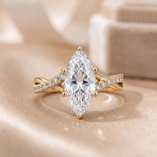 2.20 Ct Marquise IGI Certified Diamond Engagement Ring in 14K White Gold – Luxury Elongated Design