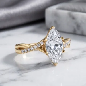 2.20 Ct Marquise IGI Certified Diamond Engagement Ring in 14K White Gold – Luxury Elongated Design