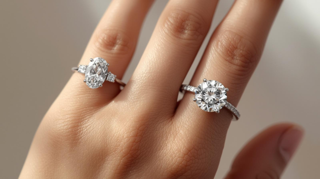 oval vs round diamond size comparison hand