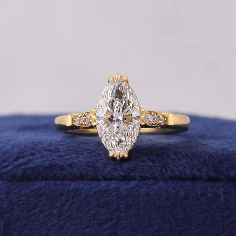 Home 38 2.20 CT Marquise Cut IGI Certified Lab Created Diamond Ring in 14K Yellow Gold – E Color VVS2