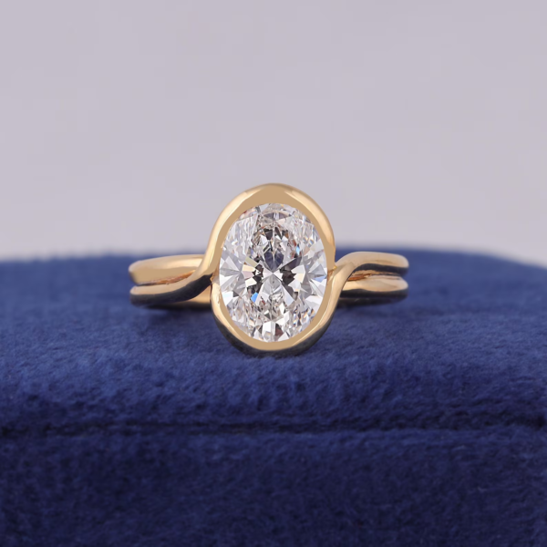 14K Gold Modern E VVS2 IGI 2CT Oval Lab Grown Diamond Engagement Ring Women